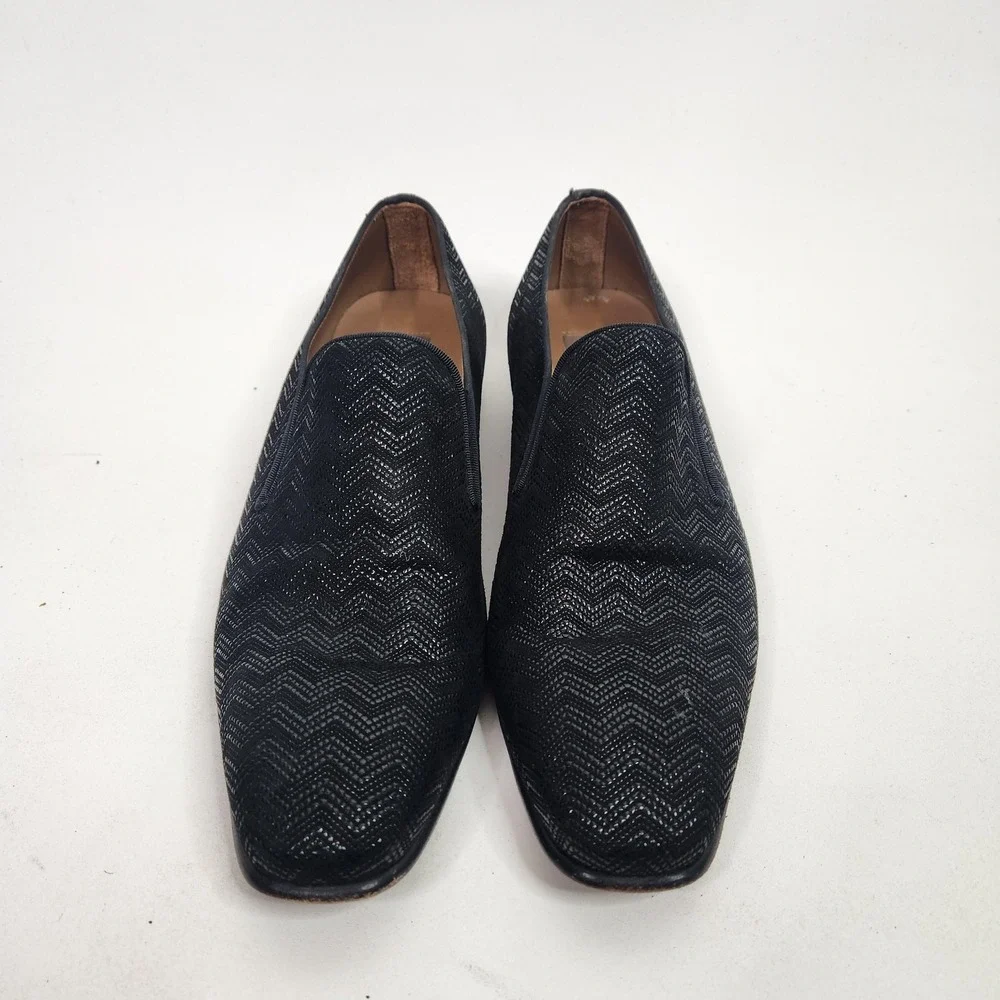 MEZLAN 18617 Shoes Mens 10.5 Black Leather Chevron Dress Oxford Slip On Spain